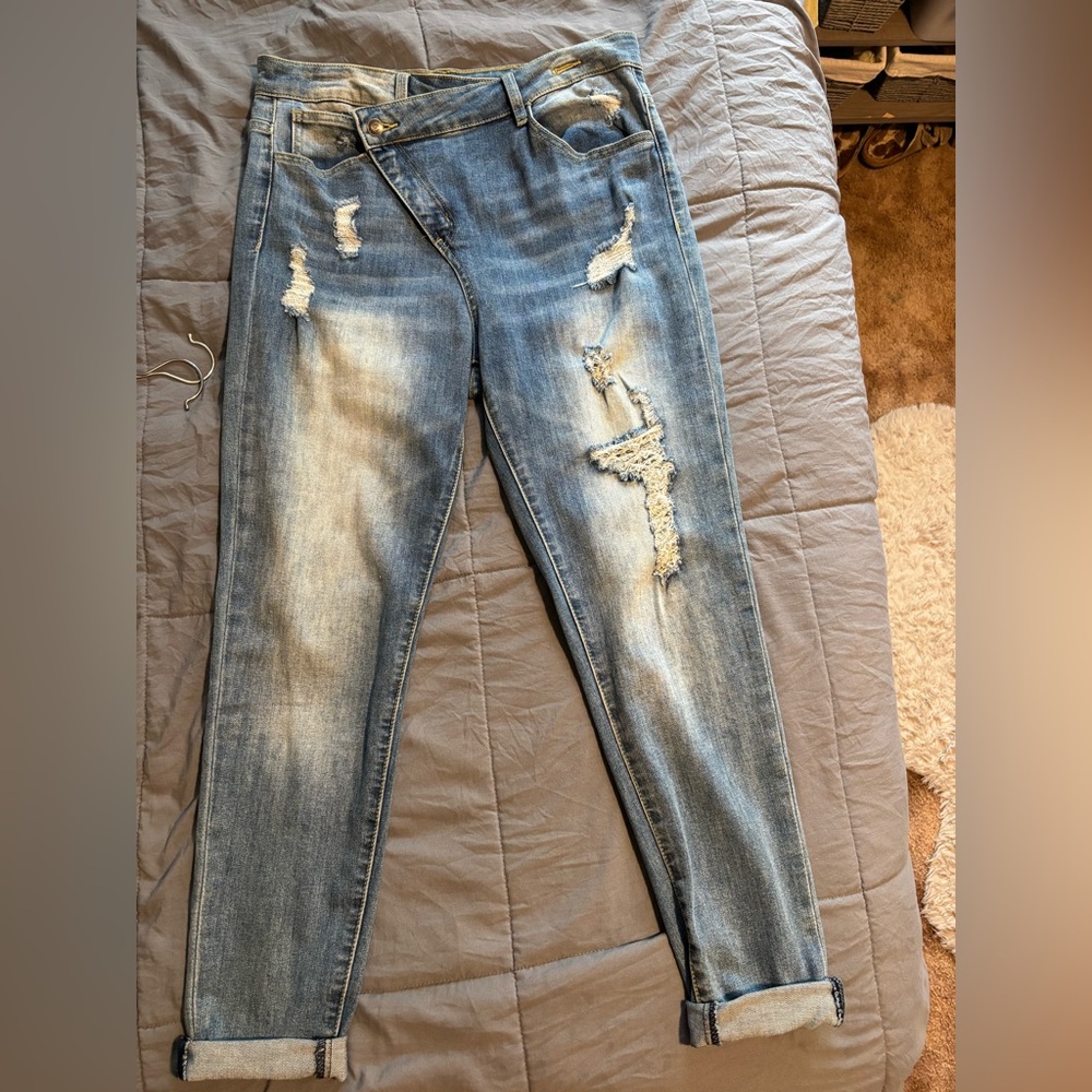Fashion Nova Light Blue Distressed Boyfriend Jeans
